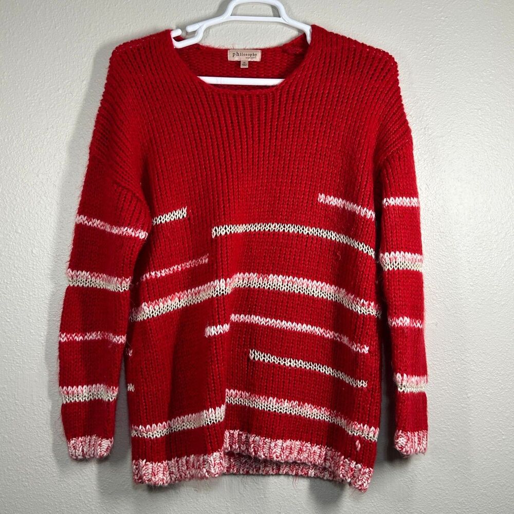 Philosophy Sweater Womens XL Red Striped Chunky Knit Crewneck Long Sleeve‎